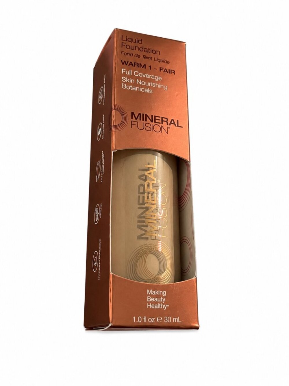 Mineral Fusion Liquid Foundation Warm 1 Fair Full Coverage Vegan 1 oz NIB